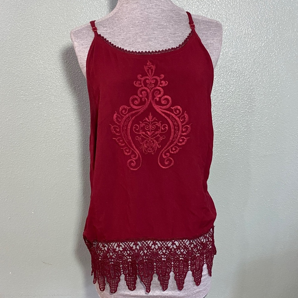 Y2K BONGO Burgundy Lace-Trimmed Top